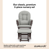 hoop glider and ottoman espresso frame with light gray cushions 2-piece nursery set callout