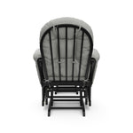 black glider with light gray cushions back view