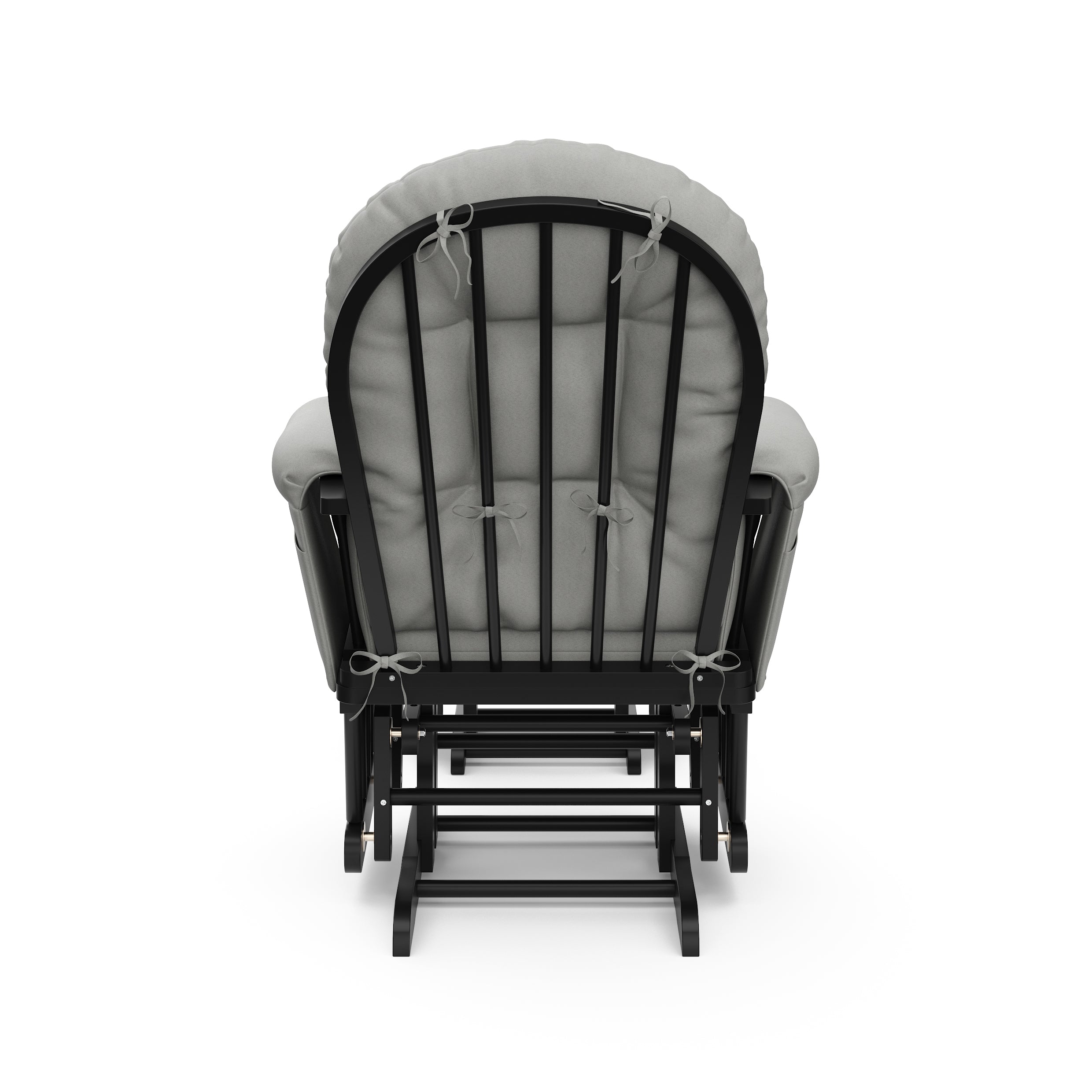 black glider with light gray cushions back view