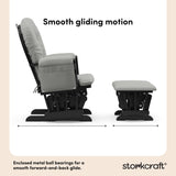 hoop glider and ottoman black frame with light gray cushions smooth gliding motion callout