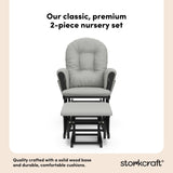 hoop glider and ottoman black frame with light gray cushions 2-piece nursery set callout