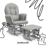 hoop glider and ottoman pebble gray frame with light gray cushions with black doodles overlaid on image