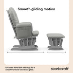 hoop glider and ottoman pebble gray frame with light gray cushions smooth gliding motion callout