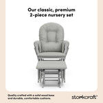 hoop glider and ottoman pebble gray frame with light gray cushions 2-piece nursery set callout