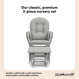 hoop glider and ottoman pebble gray frame with light gray cushions 2-piece nursery set callout