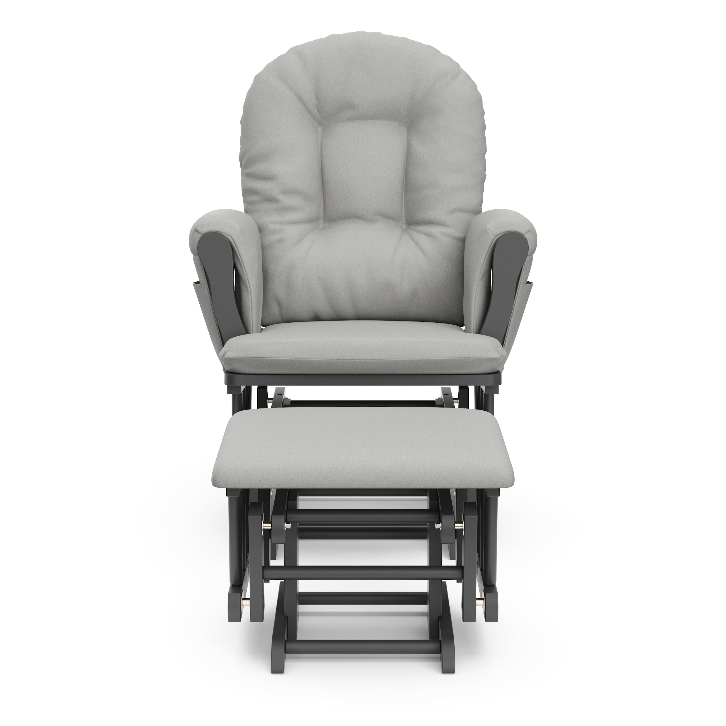 gray glider and ottoman with light gray cushions front view