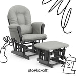 hoop glider and ottoman gray frame with light gray cushions with black doodles overlaid on image
