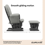 hoop glider and ottoman gray frame with light gray cushions smooth gliding motion callout