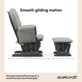 hoop glider and ottoman gray frame with light gray cushions smooth gliding motion callout