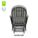 hoop glider and ottoman gray frame with light gray cushions with GGG and PTPA logo on top left