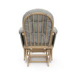 natural glider and ottoman with gray cushions back view