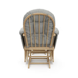 natural glider and ottoman with gray cushions back view