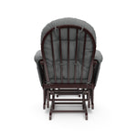 espresso glider and ottoman with gray cushions back view