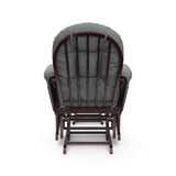 espresso glider and ottoman with gray cushions back view