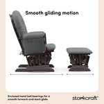 hoop glider and ottoman espresso frame with gray cushions smooth gliding motion callout