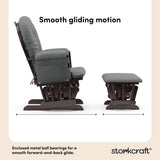 hoop glider and ottoman espresso frame with gray cushions smooth gliding motion callout