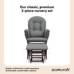 hoop glider and ottoman espresso frame with gray cushions 2-piece nursery set callout