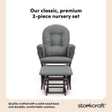 hoop glider and ottoman espresso frame with gray cushions 2-piece nursery set callout
