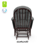 hoop glider and ottoman espresso frame with gray cushions with GGG and PTPA logo on top left