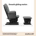 hoop glider and ottoman black frame with gray cushions smooth gliding motion callout