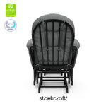 hoop glider and ottoman black frame with gray cushions with GGG and PTPA logo on top left