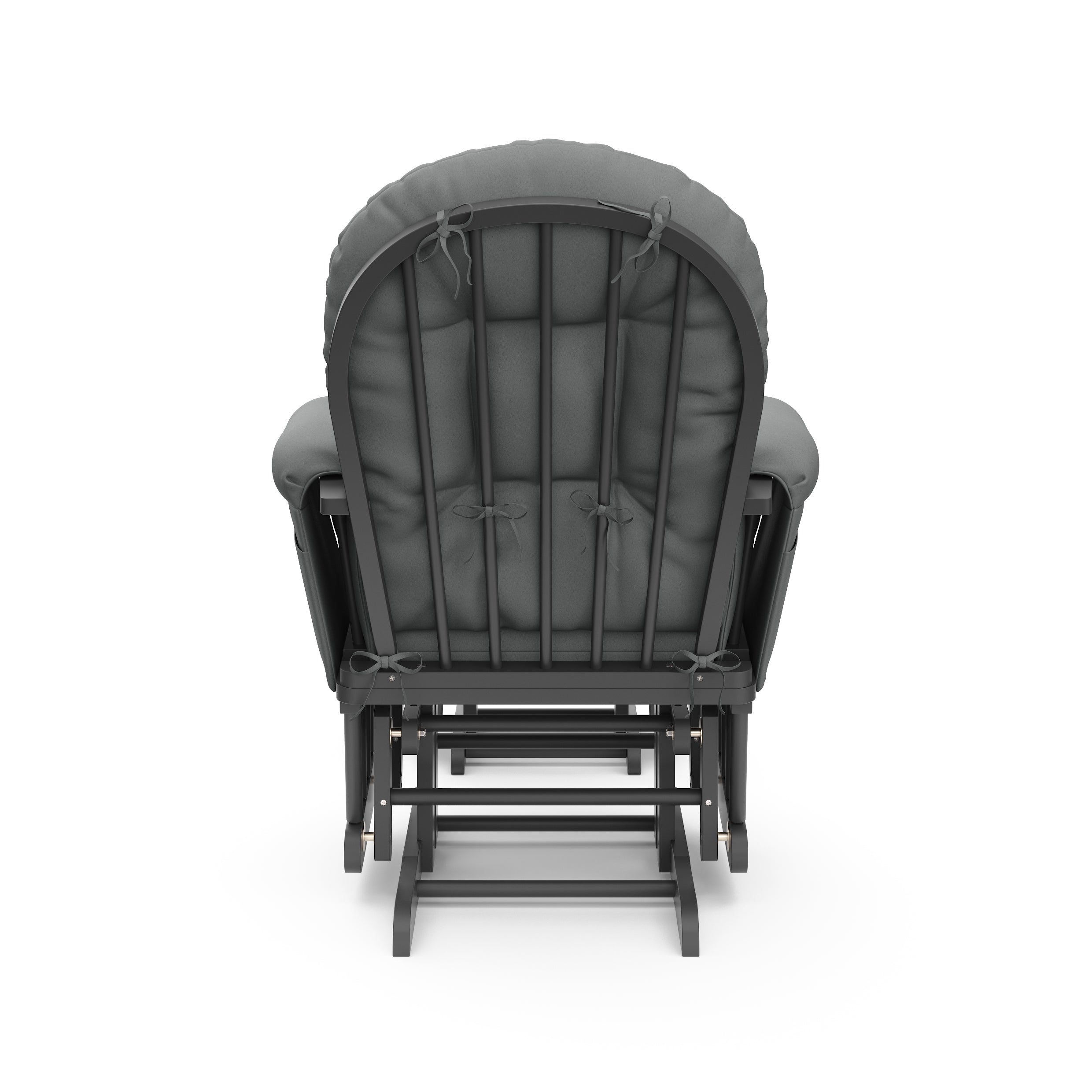 gray glider and ottoman with gray cushions back view