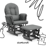 hoop glider and ottoman gray frame with gray cushions with black doodles overlaid on image