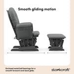 hoop glider and ottoman gray frame with gray cushions smooth gliding motion callout