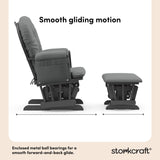 hoop glider and ottoman gray frame with gray cushions smooth gliding motion callout