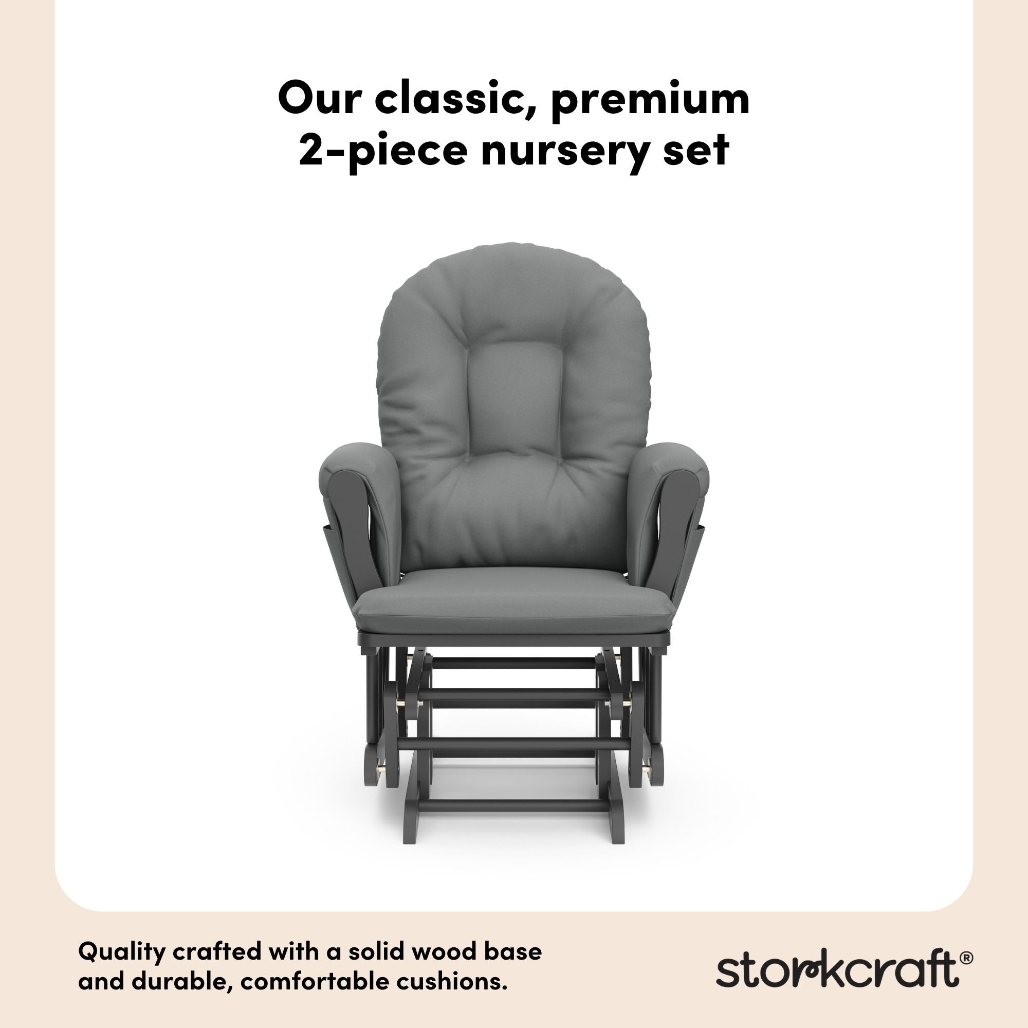 hoop glider and ottoman gray frame with gray cushions 2-piece nursery set callout
