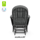 hoop glider and ottoman gray frame with gray cushions with GGG and PTPA logo on top left