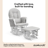 hoop glider and ottoman white frame with gray chevron cushions style callout