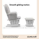 hoop glider and ottoman white frame with gray chevron cushions smooth gliding motion callout