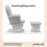 hoop glider and ottoman white frame with gray chevron cushions smooth gliding motion callout