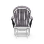 hoop glider and ottoman white frame with gray swirl cushions back view