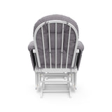 hoop glider and ottoman white frame with gray swirl cushions back view