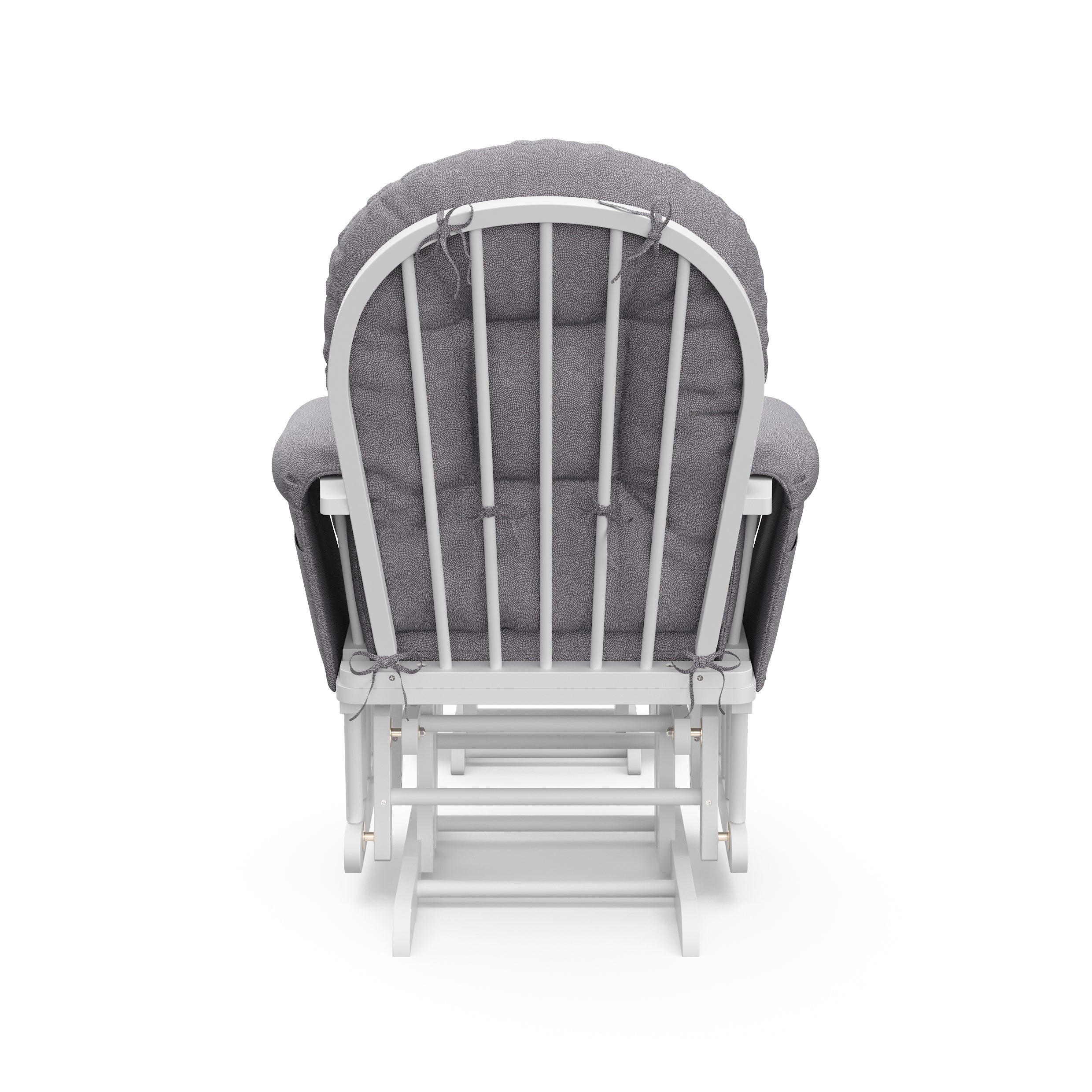 hoop glider and ottoman white frame with gray swirl cushions back view