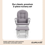 hoop glider and ottoman white frame with gray swirl cushions 2-piece nursery set callout