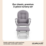 hoop glider and ottoman white frame with gray swirl cushions 2-piece nursery set callout