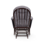 espresso glider and ottoman with gray swirl cushions back view