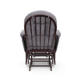 espresso glider and ottoman with gray swirl cushions back view