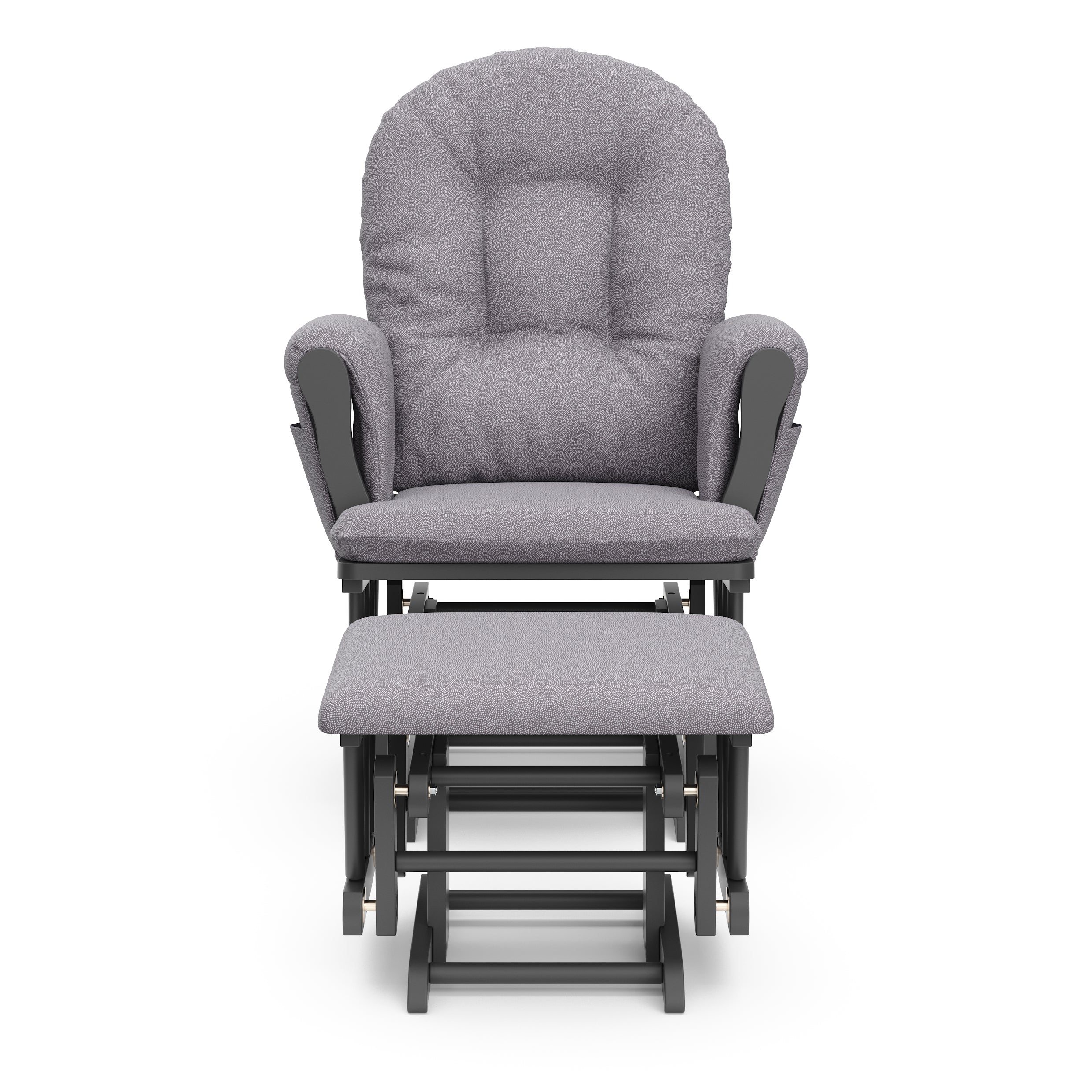 gray glider and ottoman with slate gray cushions front view