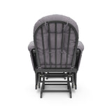 gray glider and ottoman with slate gray cushions back view