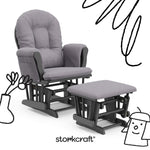 hoop glider and ottoman gray frame with gray swirl cushions with black doodles overlaid on image