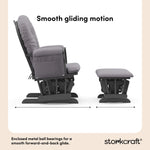 hoop glider and ottoman gray frame with gray swirl cushions smooth gliding motion callout