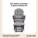 hoop glider and ottoman gray frame with gray swirl cushions 2-piece nursery set callout