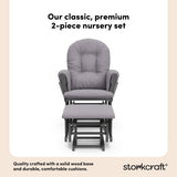 hoop glider and ottoman gray frame with gray swirl cushions 2-piece nursery set callout