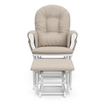 hoop glider and ottoman white frame with taupe swirl cushions front view