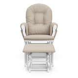 hoop glider and ottoman white frame with taupe swirl cushions front view