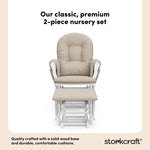 hoop glider and ottoman white frame with taupe swirl cushions 2-piece nursery set callout